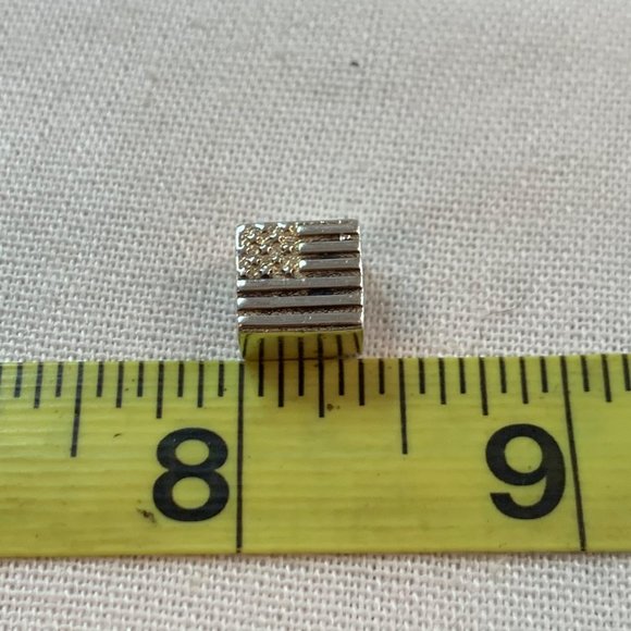 Solid Sterling Silver Stamped 925 American Flag Square Slide Charm - Picture 11 of 12